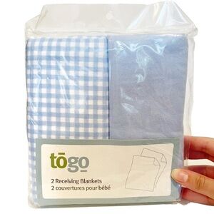 Togo Blue White Baby Receiving Blankets Set of 2 100% Cotton Flannalette Nursing